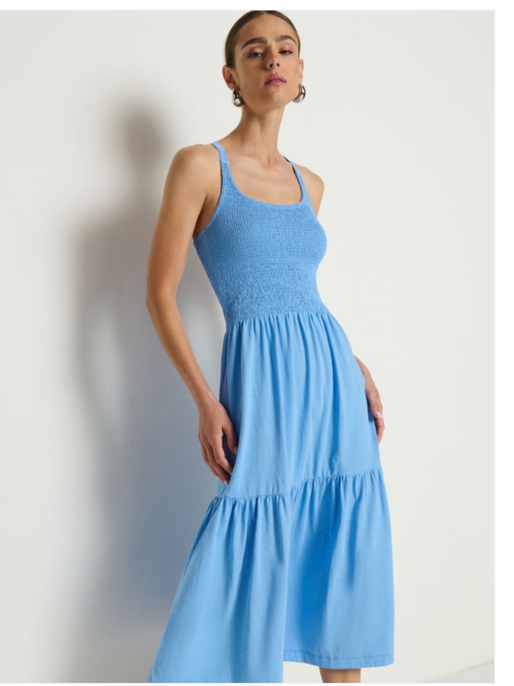 Nation LTD Sky Blue Smocked Midi Dress